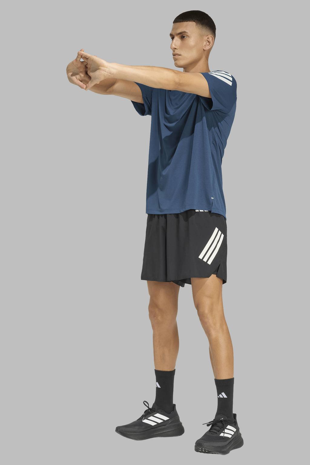 Blauwe heren adidas Performance hardloopshirt van polyester met korte mouwen en ronde hals
