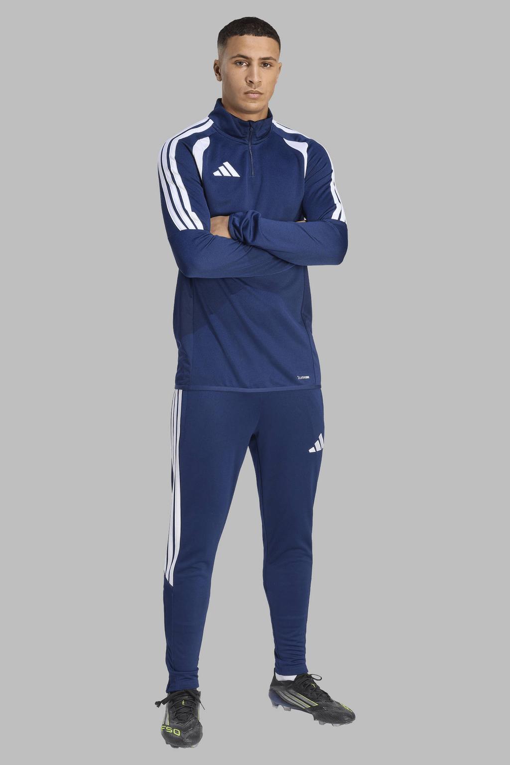 Blauwe heren adidas Performance trainingsbroek Tiro26 van polyester met elastische tailleband met koord
