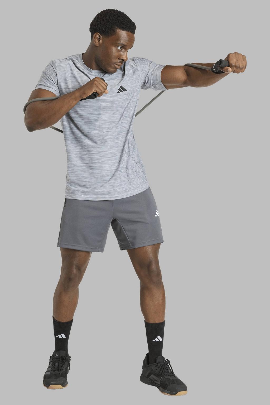 Grijze heren adidas Performance sportshirt van polyester met korte mouwen en ronde hals