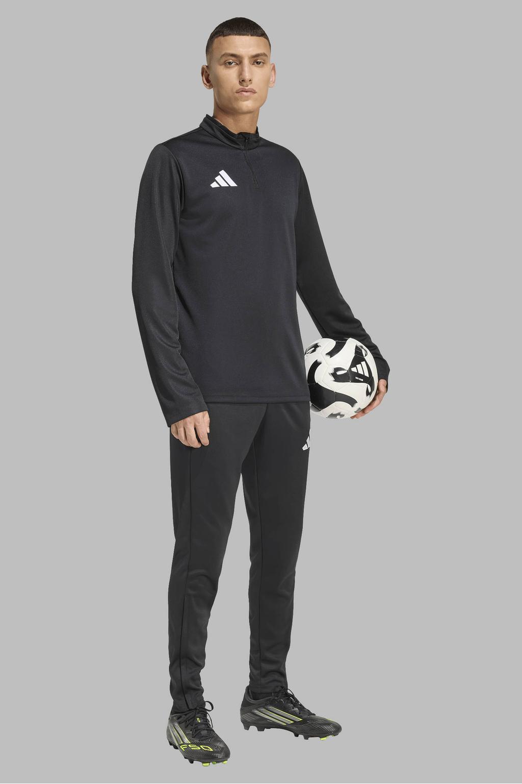 Zwarte heren adidas Performance senior voetbalshirt Entrada26 van polyester met effen, lange mouwen, opstaande kraag en halve rits