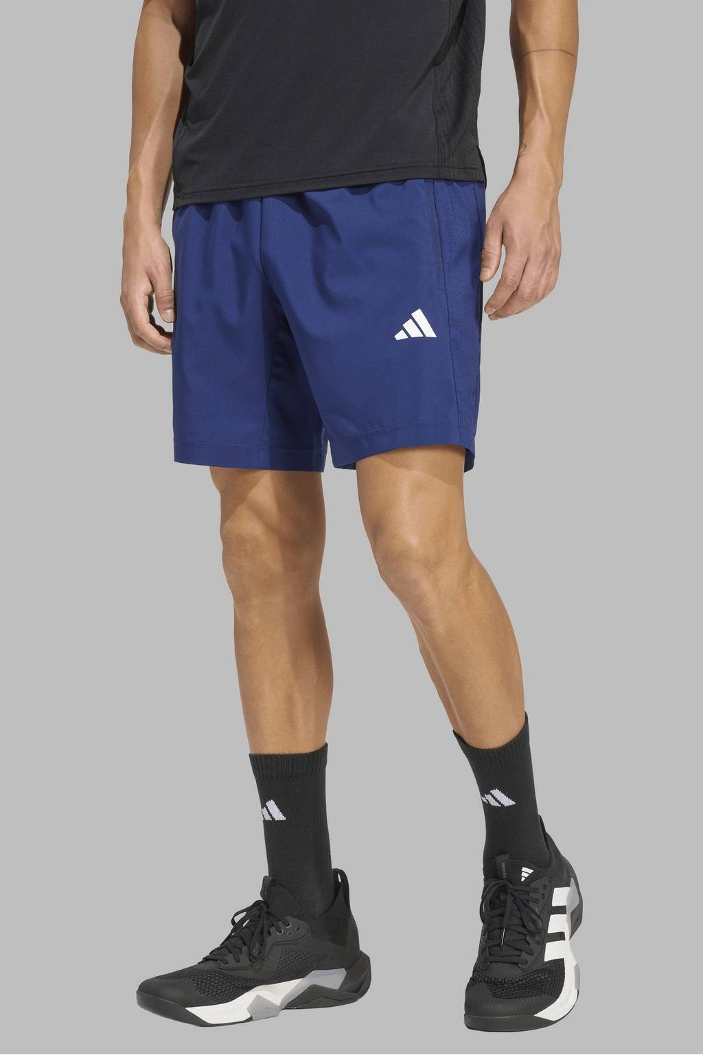 Donkerblauwe heren adidas Performance Senior sportshort van polyester met elastische tailleband en effen