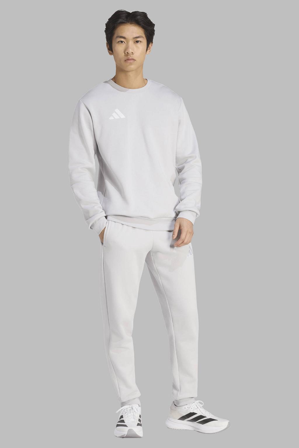 Lichtgrijze heren adidas Performance Senior voetbalsweater Entrada26 met lange mouwen, ronde hals en elastische tailleband