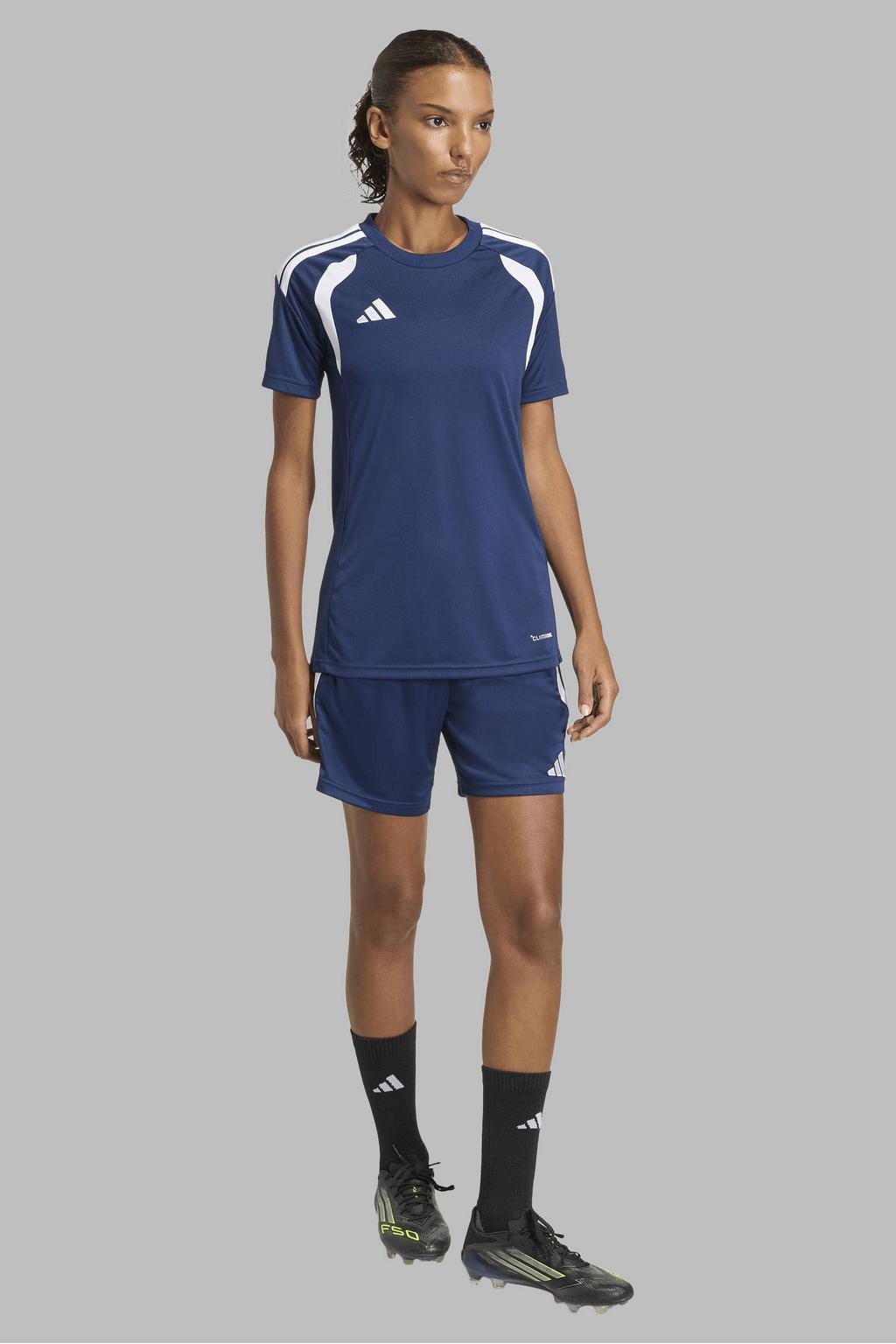 Blauwe dames adidas Performance voetbalshort Tiro26 van polyester met regular waist en elastische tailleband met koord