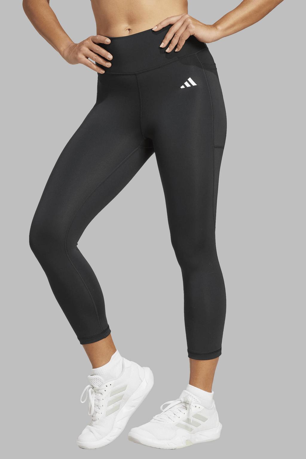Zwarte dames adidas Performance sportlegging Optimé van polyester met slim fit, regular waist en elastische tailleband