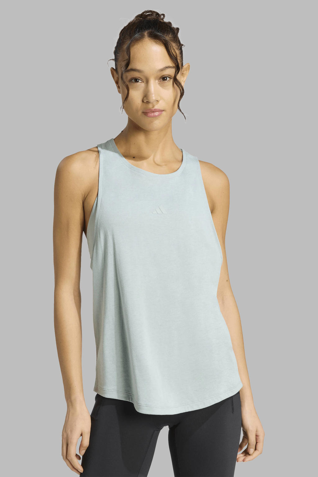 Mintgroene dames adidas Performance sportshirt van polyester met ronde hals