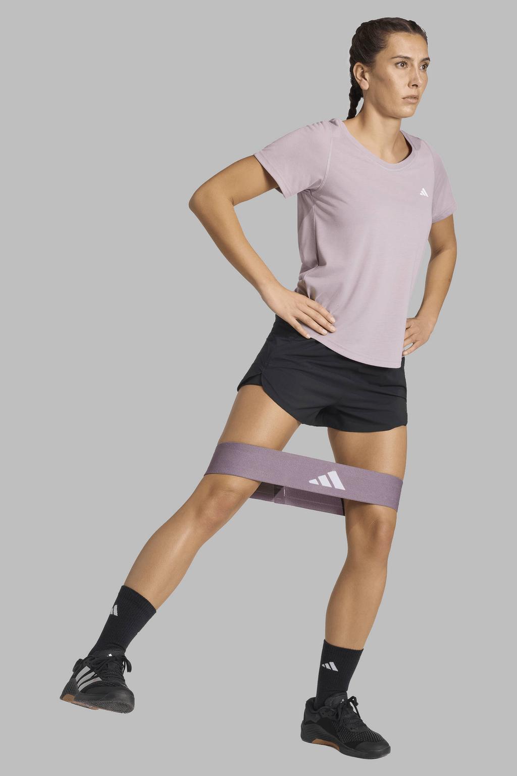 Lilakleurige dames adidas Performance sportshirt van polyester met korte mouwen en ronde hals