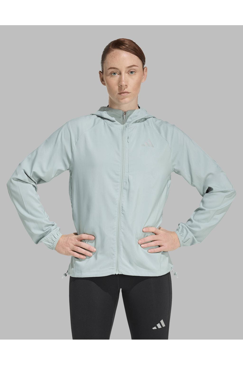 Mintgroene dames adidas Performance sportjack Adi365 van polyester met effen, lange mouwen, capuchon en ritssluiting