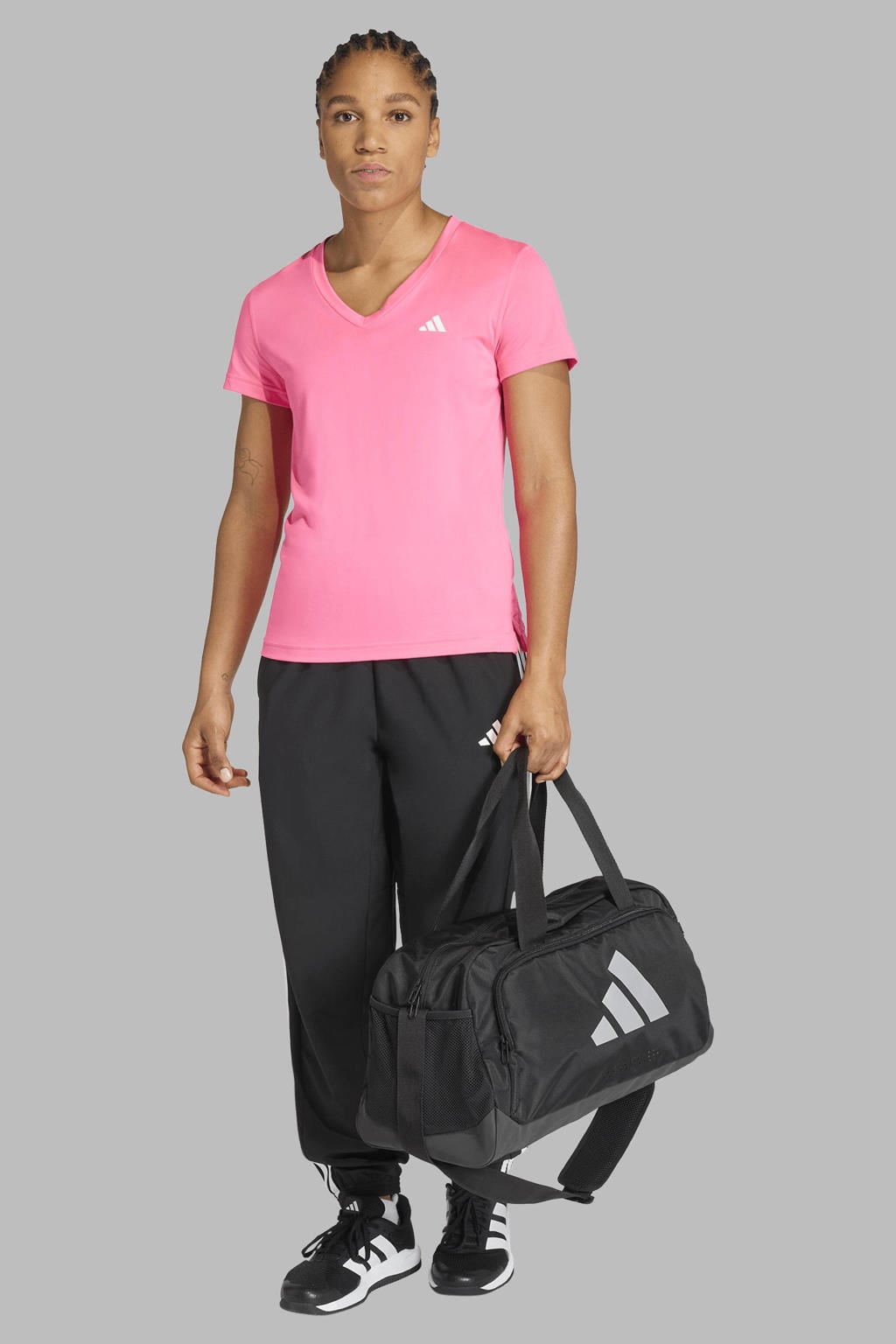 Roze dames adidas Performance sportshirt Workout Essentials van polyester met effen en korte mouwen