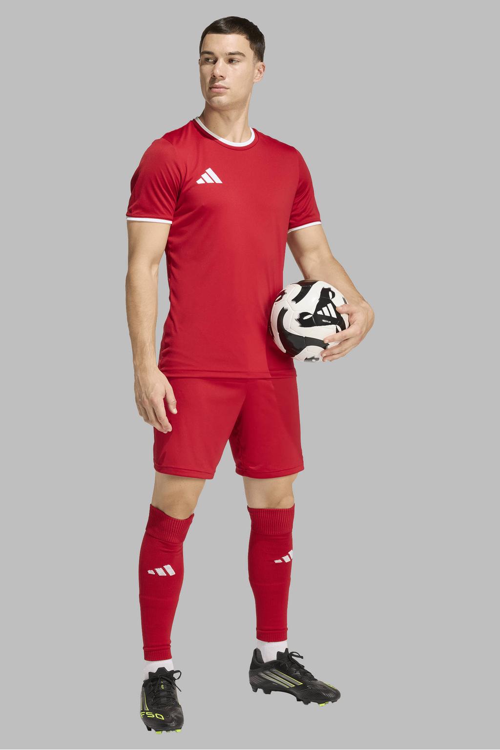 Rode heren adidas Performance Senior voetbalshort Entrada26 van polyester met elastische tailleband met koord en effen