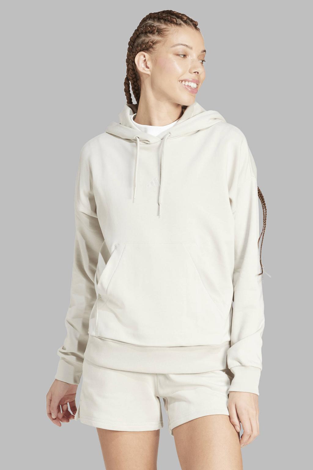 Beige dames adidas Sportswear hoodie van katoen met effen, lange mouwen en capuchon