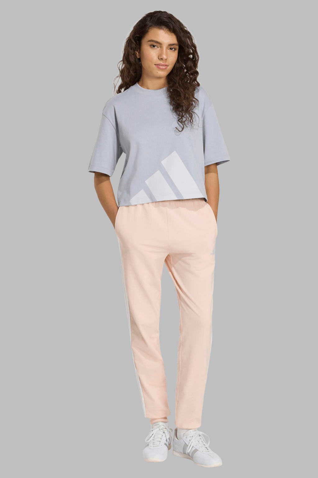 Lichtroze dames adidas Sportswear joggingbroek van katoen met regular fit, regular waist en strepenprint