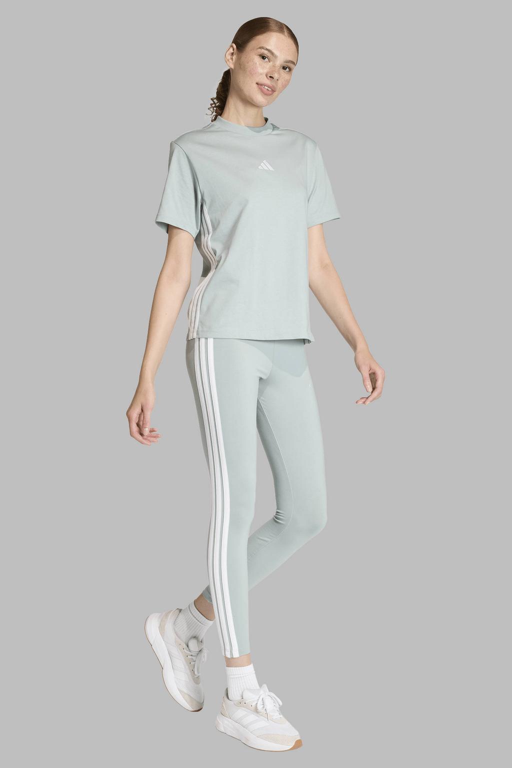 Mintgroene dames adidas Sportswear legging van katoen met slim fit, regular waist, elastische tailleband en logo dessin