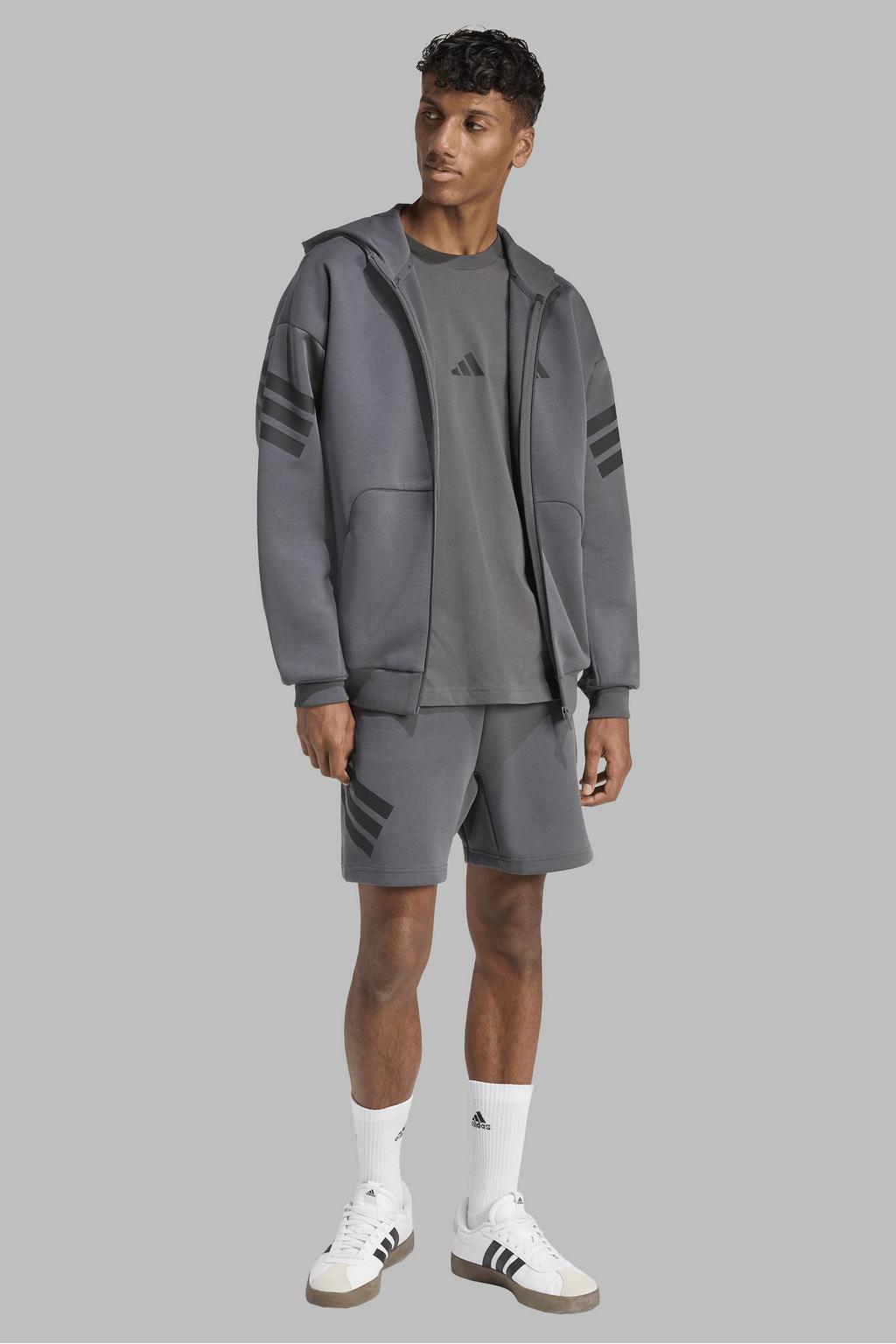 Grijze heren adidas Sportswear sweatvest van polyester met logo dessin, lange mouwen, capuchon en ritssluiting