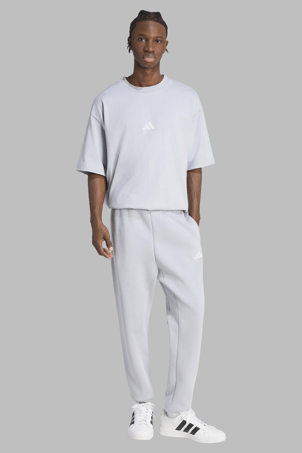 Grijze heren adidas Sportswear sportshirt van katoen met logo dessin, korte mouwen en ronde hals