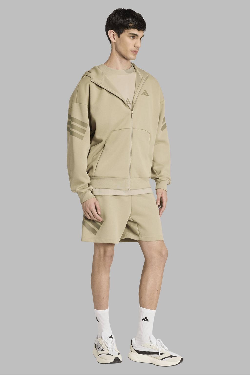 Beige heren adidas Sportswear sweatvest van polyester met logo dessin, lange mouwen, capuchon en ritssluiting