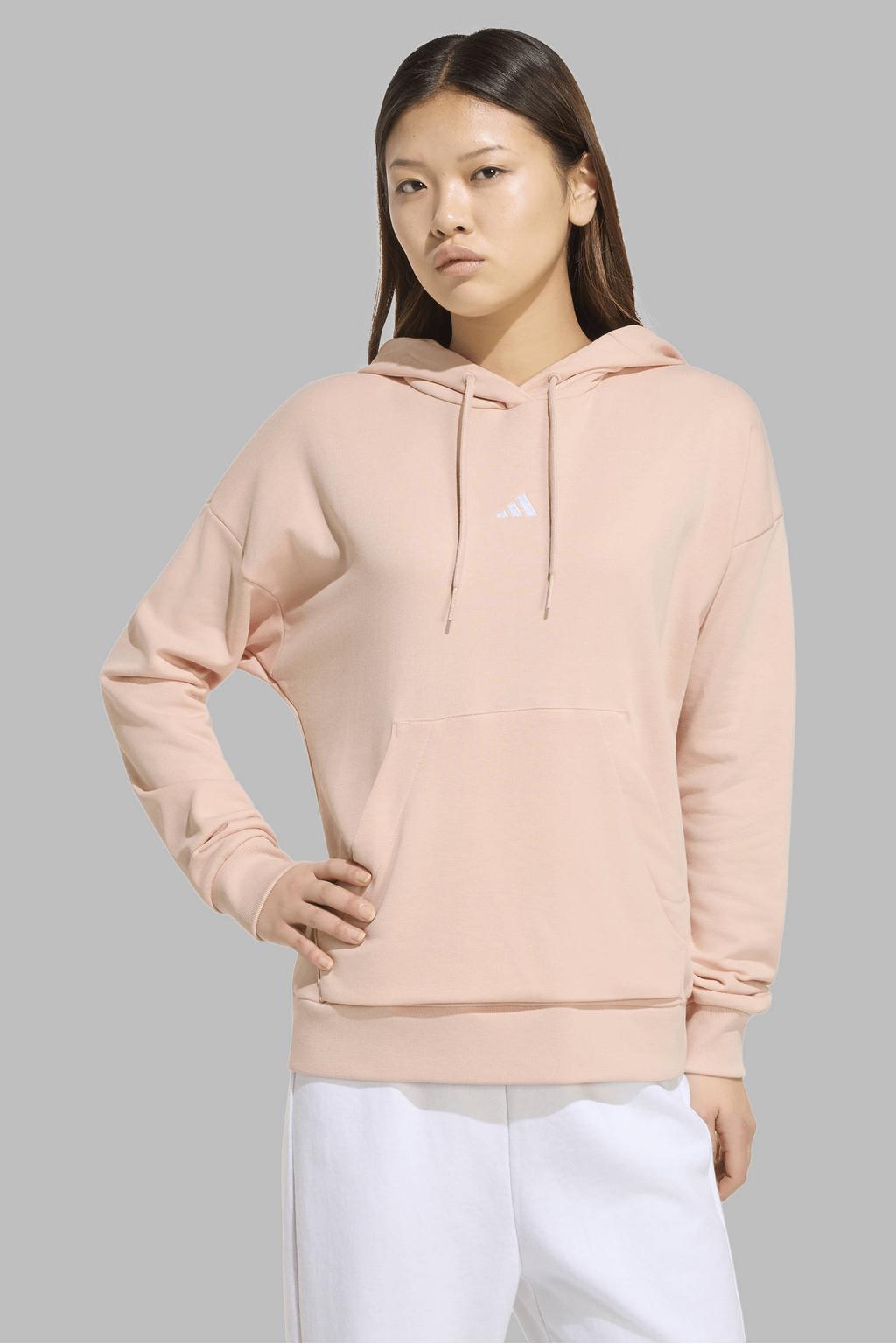 Lichtroze dames adidas Sportswear hoodie van katoen met effen, lange mouwen en capuchon