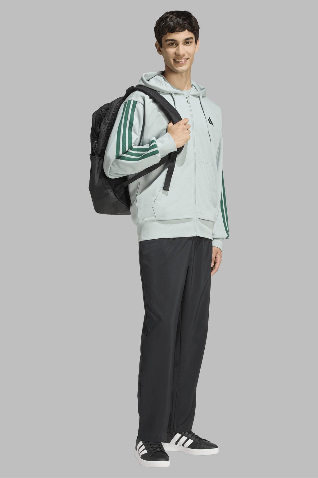Groene heren adidas Sportswear sweatvest van katoen met effen, lange mouwen, capuchon en ritssluiting