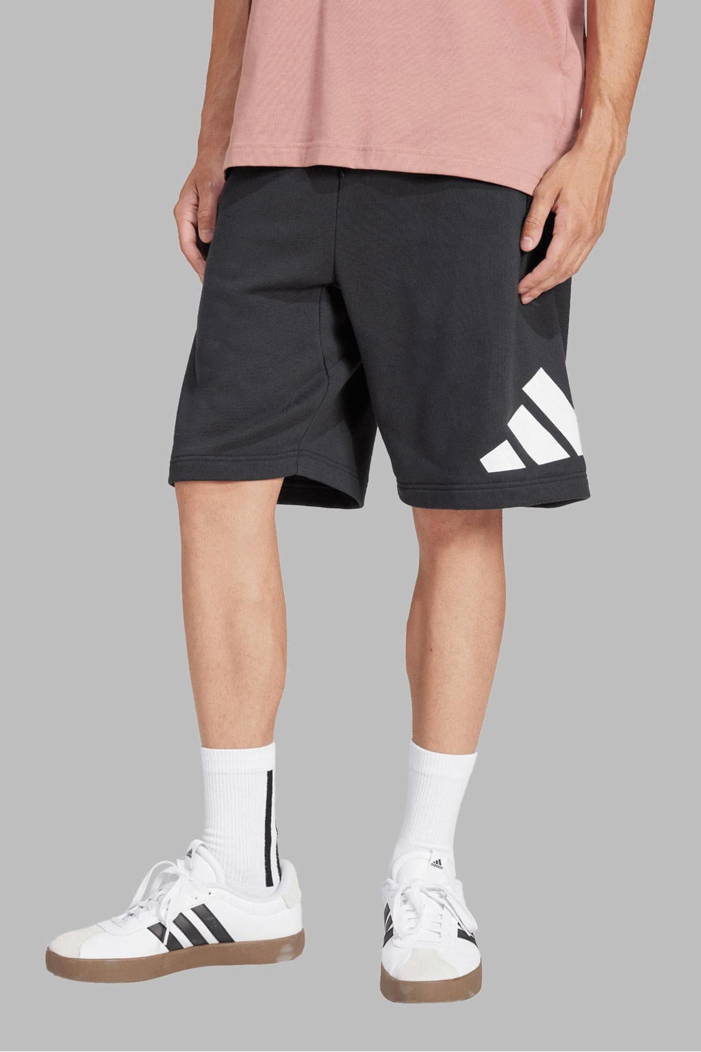Zwarte heren adidas Sportswear regular sweatshort Boss van katoen met elastische tailleband met koord en logo dessin