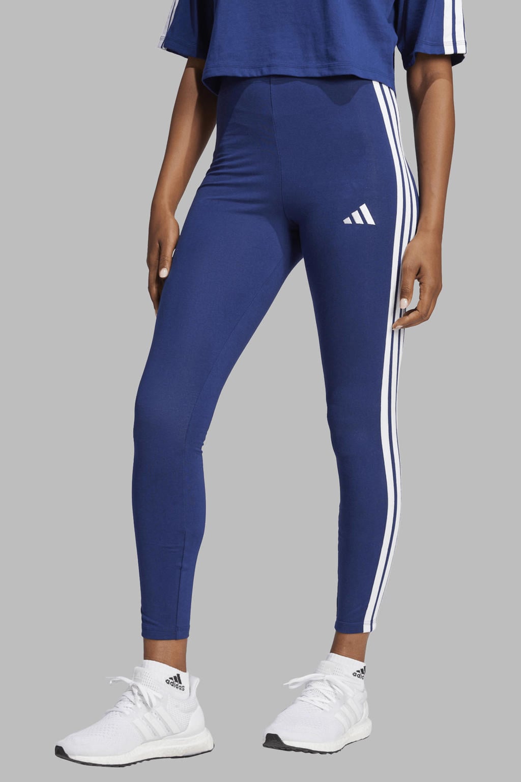 Donkerblauwe dames adidas Sportswear legging van katoen met slim fit, regular waist, elastische tailleband en logo dessin