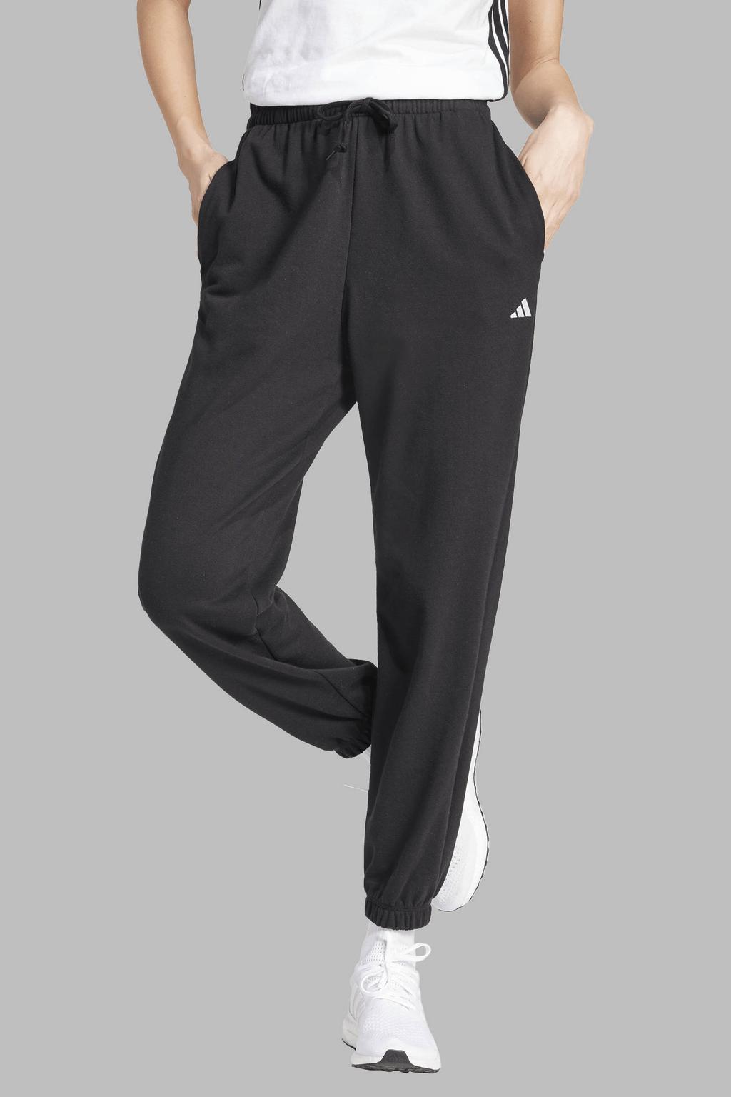 Zwarte dames adidas Sportswear joggingbroek van katoen met regular fit, high waist, elastische tailleband met koord en effen