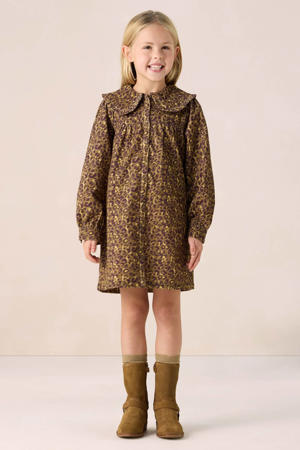 corduroy blousejurk met panterprint donkergroen