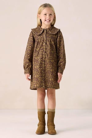 corduroy blousejurk met panterprint donkergroen