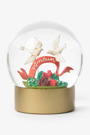 Glazen sneeuwbol met kerst duifjes (10 cm) (ø10 cm)