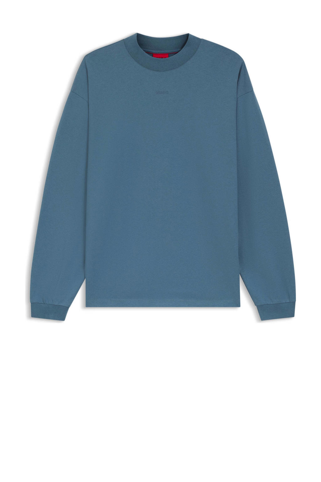 Lichtblauwe heren HUGO longsleeve van katoen met lange mouwen en ronde hals
