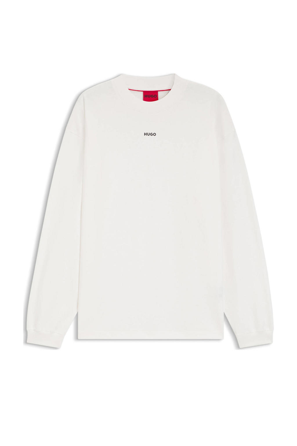 Witte heren HUGO longsleeve van katoen met lange mouwen en ronde hals