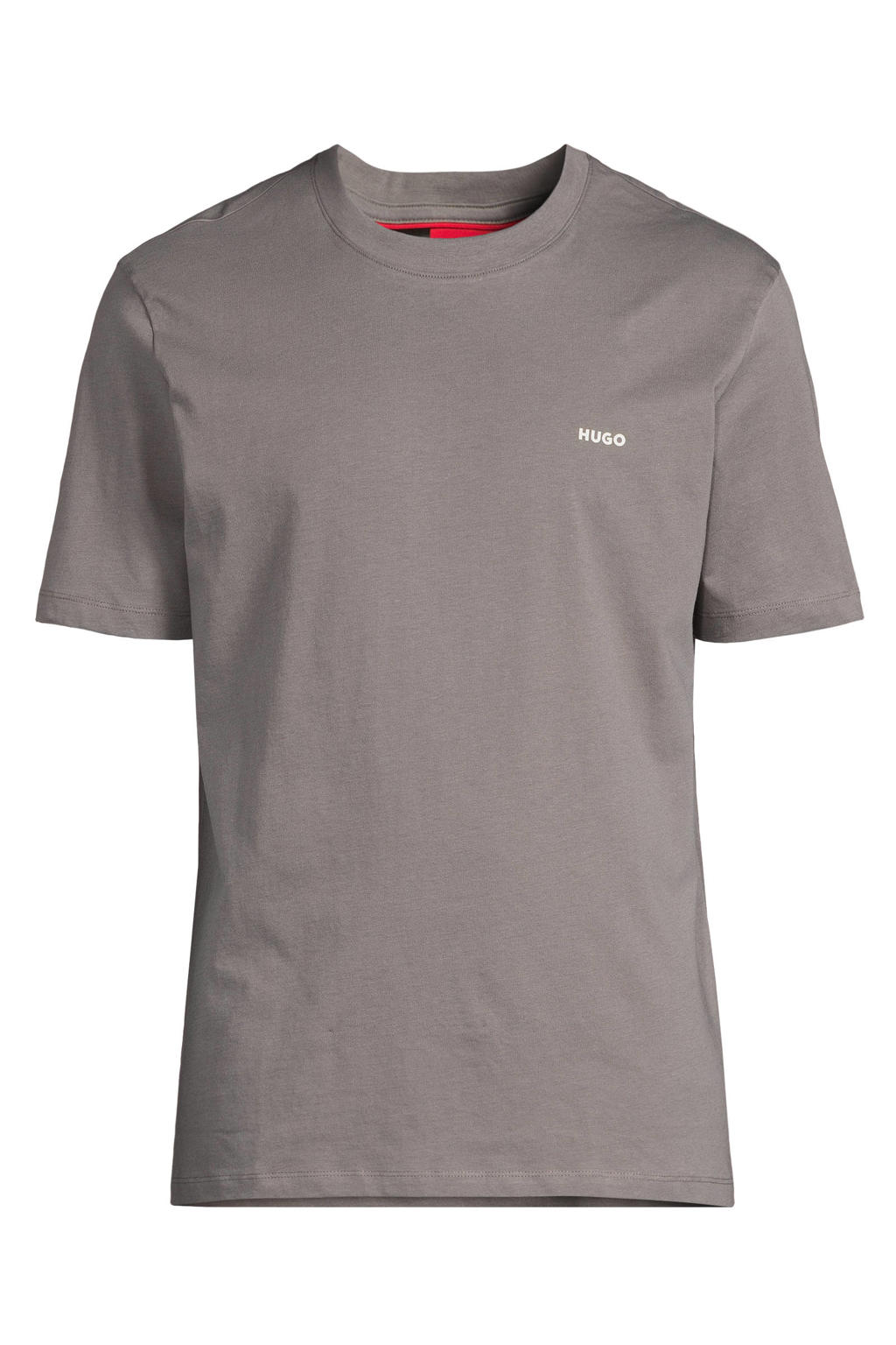 Grijze heren HUGO regular T-shirt van katoen met effen, korte mouwen en ronde hals