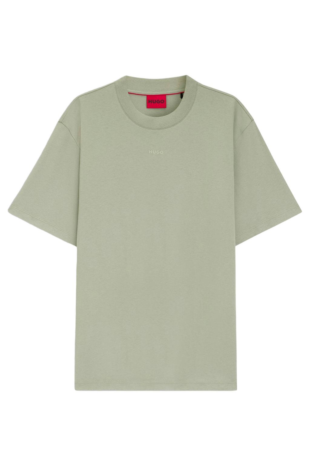 Groene heren HUGO regular T-shirt van katoen met effen, korte mouwen en ronde hals