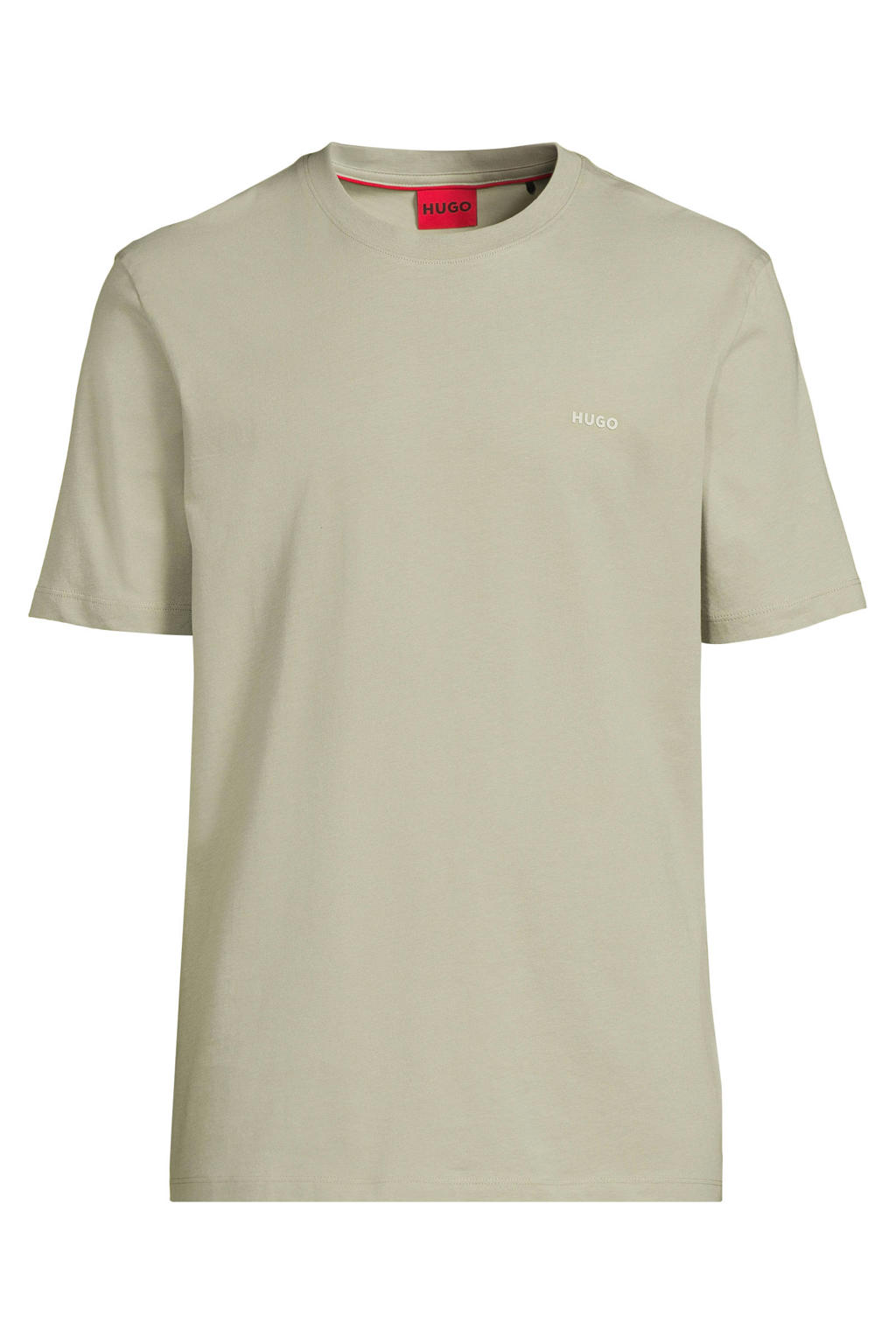 Groene heren HUGO regular T-shirt van katoen met effen, korte mouwen en ronde hals