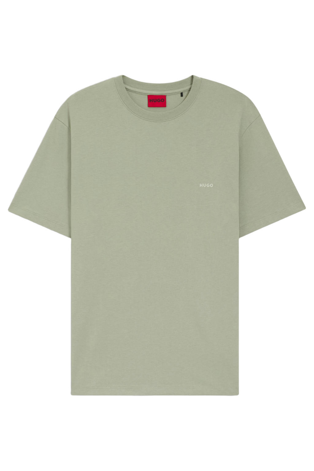 Groene heren HUGO relaxed T-shirt van katoen met effen, korte mouwen en ronde hals