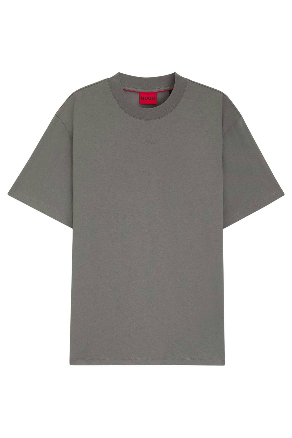 Grijze heren HUGO regular T-shirt van katoen met effen, korte mouwen en ronde hals