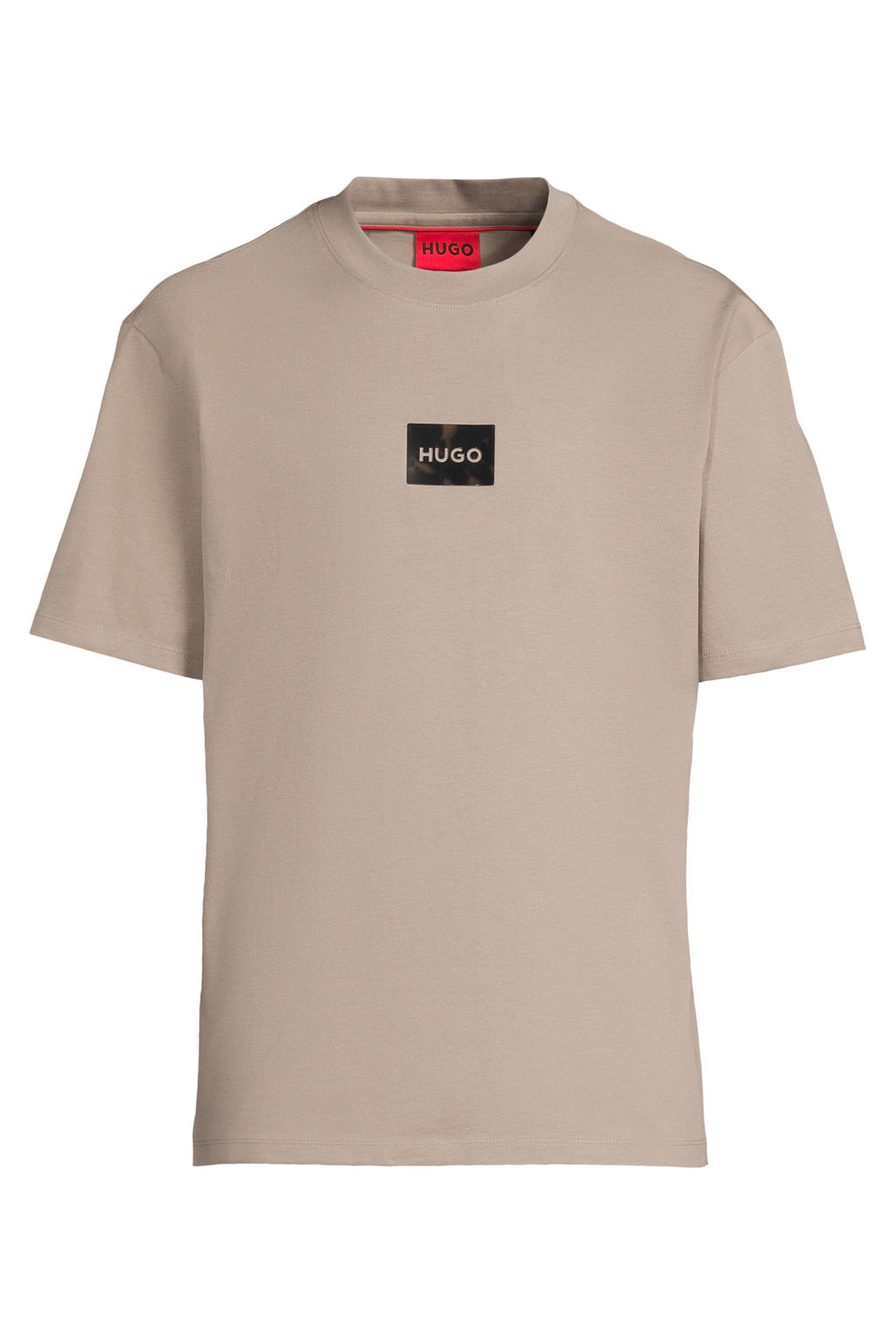 Bruine heren HUGO relaxed T-shirt van katoen met logo dessin, korte mouwen en ronde hals