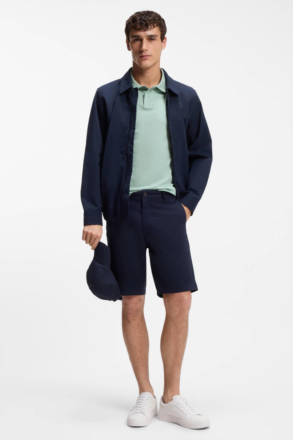 Turquoise en aqua heren BOSS slim polo van katoen met effen, korte mouwen en pique