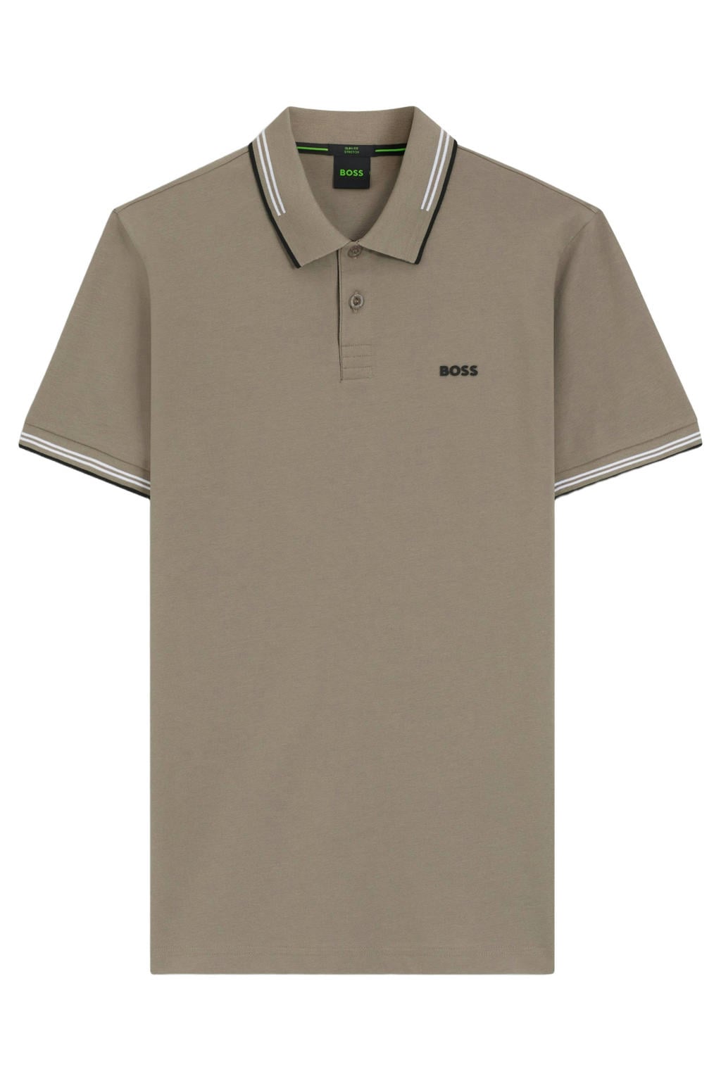 Kakikleurige heren BOSS slim polo van katoen met logo dessin, korte mouwen en pique