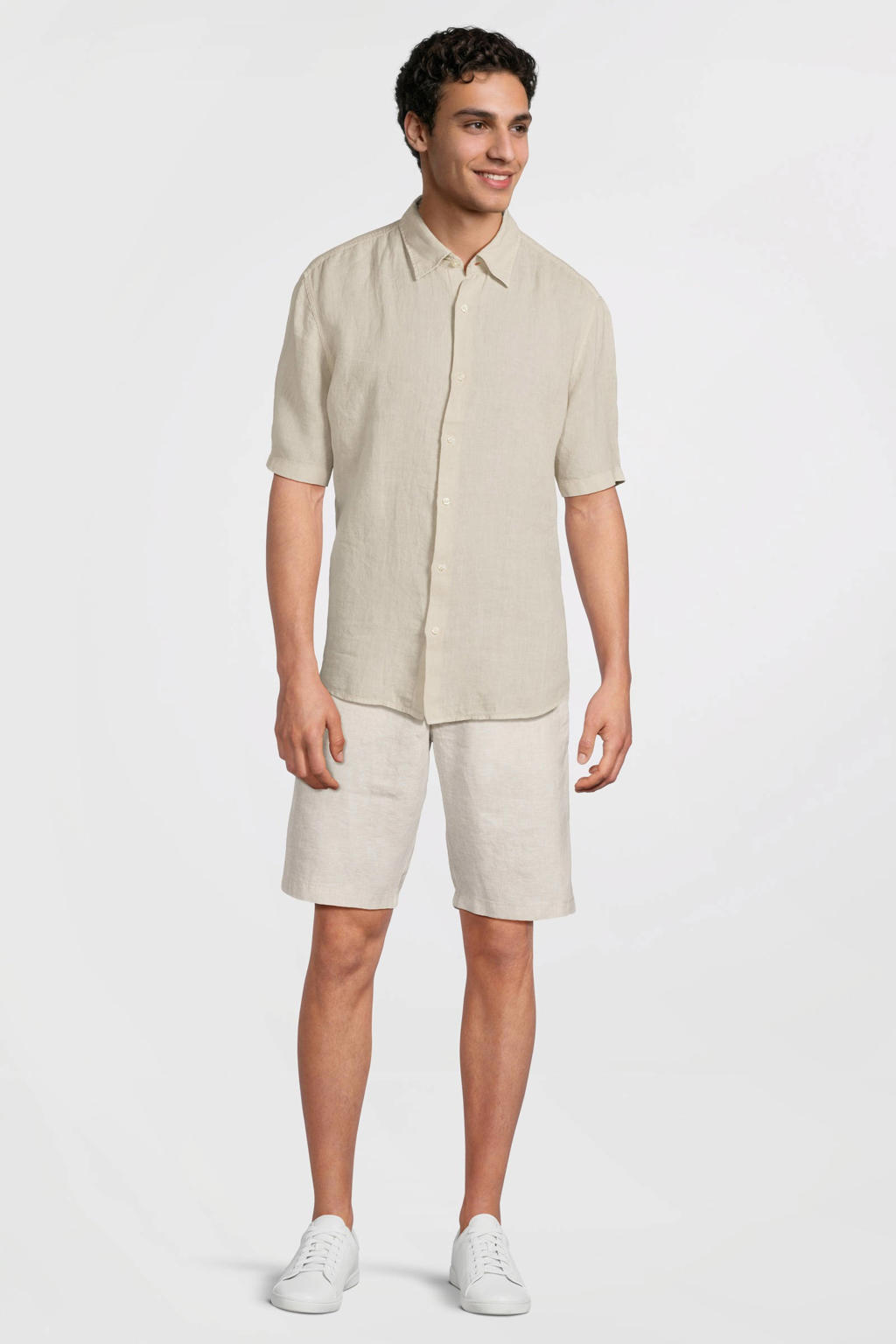 BOSS regular casual overhemd met linnen beige
