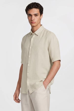 regular casual overhemd met linnen beige
