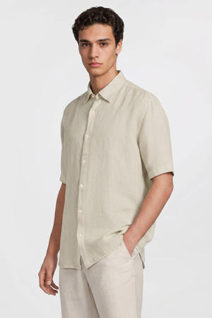 regular casual overhemd met linnen beige