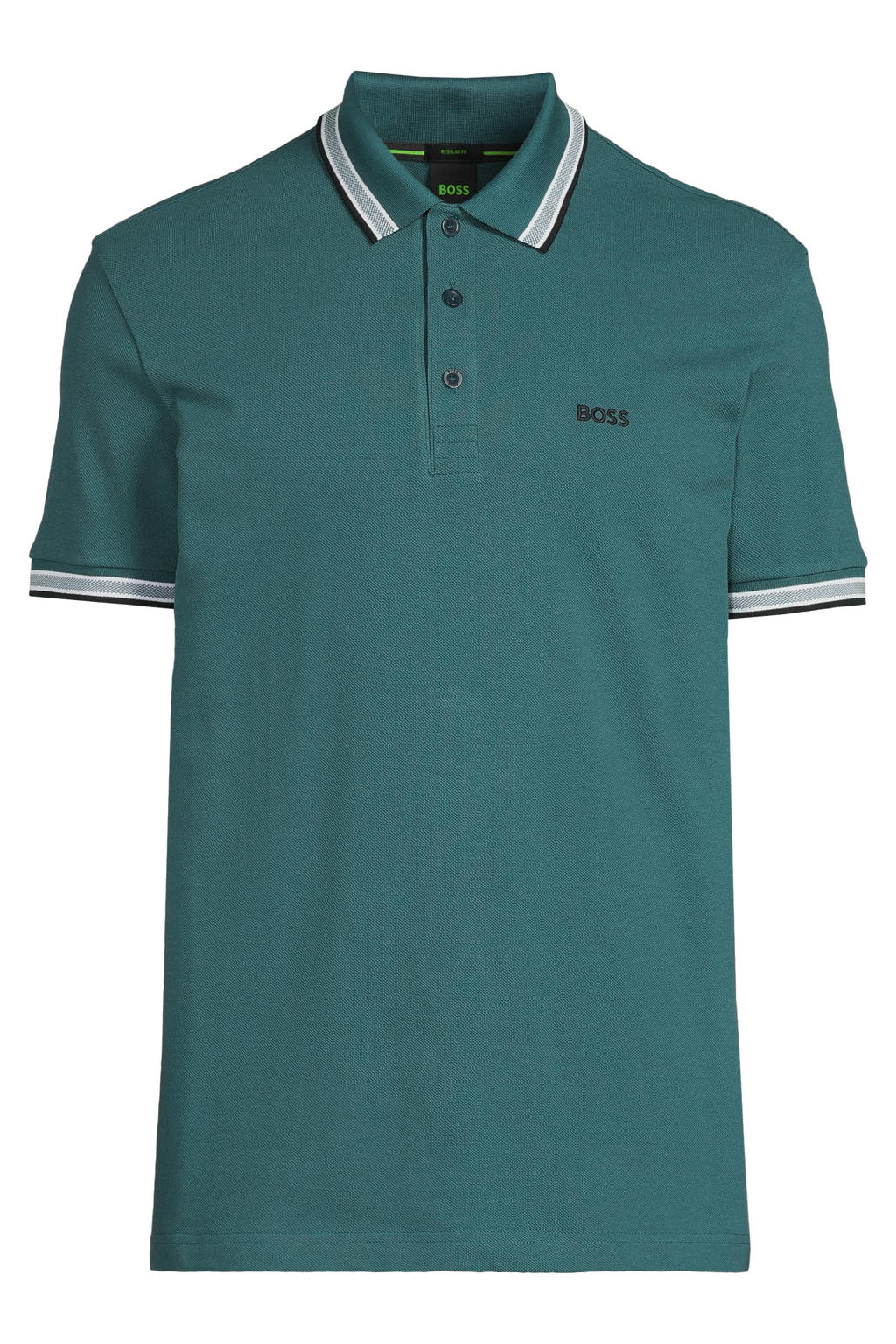 Groene heren BOSS regular polo van katoen met effen, korte mouwen, knoopsluiting en pique