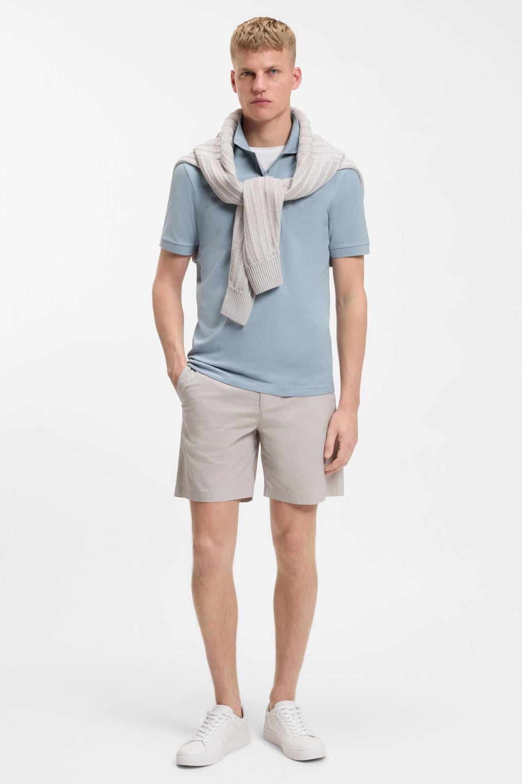 BOSS slim polo grijsblauw