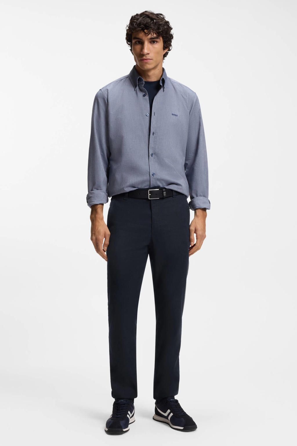 BOSS Sanderson-L-3 regular chino met linnen donkerblauw