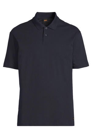 regular polo met linnen donkerblauw