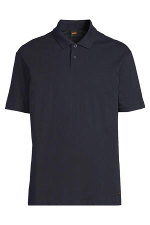 regular polo met linnen donkerblauw