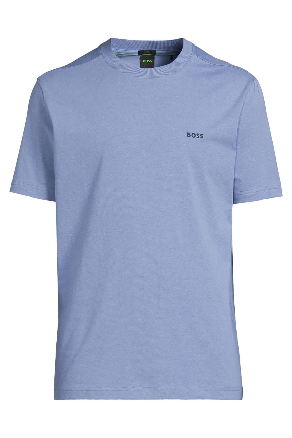 Blauwe heren BOSS regular T-shirt van katoen met logo dessin, korte mouwen en ronde hals