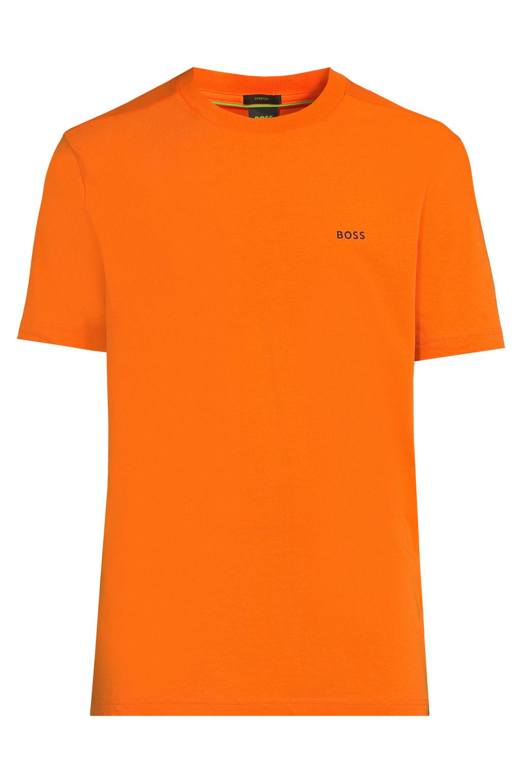Oranje heren BOSS regular T-shirt van katoen met logo dessin, korte mouwen en ronde hals