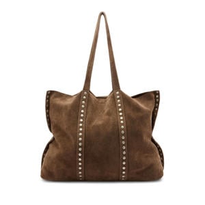 suede shopper met studs bruin
