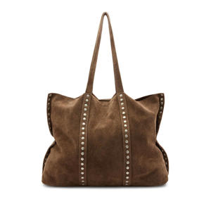 suede shopper met studs bruin
