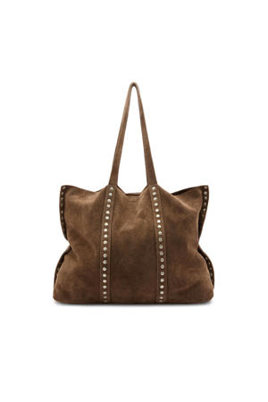 suede shopper met studs bruin
